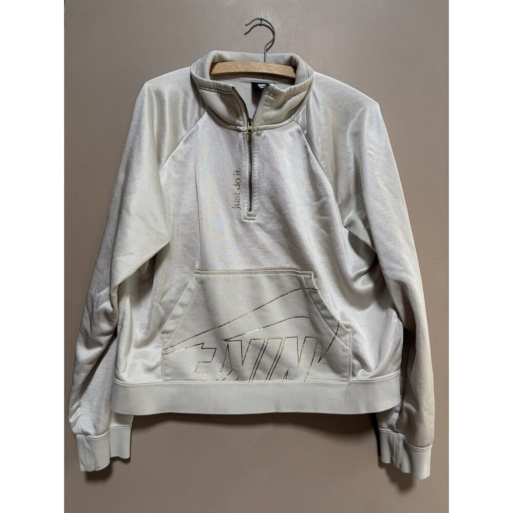 Nike icon clash logo Beige Satin Quarter Zip Pullover Sweatshirt Logo Size Large